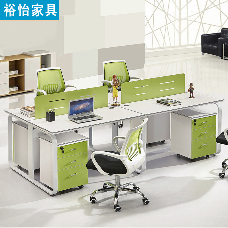 Minimalist furniture office staff table double 4 people face to face white spell green office table and chairs combined 6 screen table