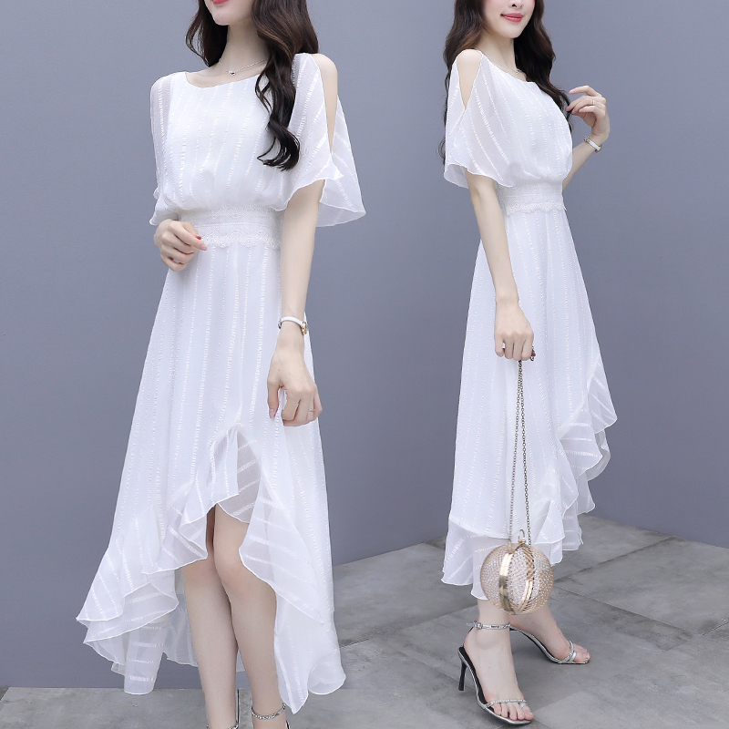 2026 Spring/Summer New Elegant Chiffon Dress for Women, French Off-Shoulder, Waist-Cinching, Socialite Fashion, White Long Dress, Fairy-Like 2026 Spring/Summer New Elegant Chiffon Dress for Women, French Off-Shoulder, Waist-Cinching, Socialite Fashion, White Long Dress, Fairy-Like
