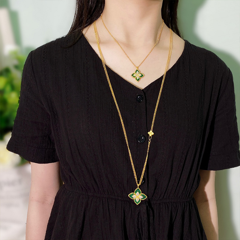 tyme four-leaf clover necklace female niche design high-end new European and American diamond full diamond sweater chain clavicle neck chain