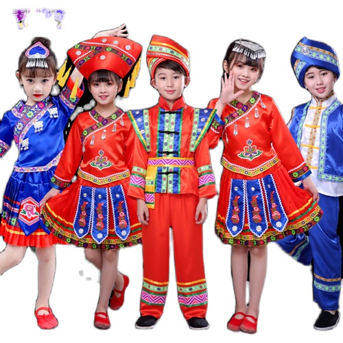 chinese folk dance costumes 56 minority costumes boys and girls dance costumes Miao Guangxi Zhuang Dong Yi performing costumes