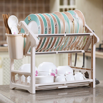 Kitchen drain bowl rack storage rack storage rack bowl chopsticks basket dish rack two layers plastic stainless steel finishing shelf