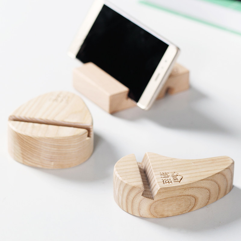 Solid wood mobile phone rack creative lazy desk surface wooden bracket put mobile phone tablet base support wooden shelf