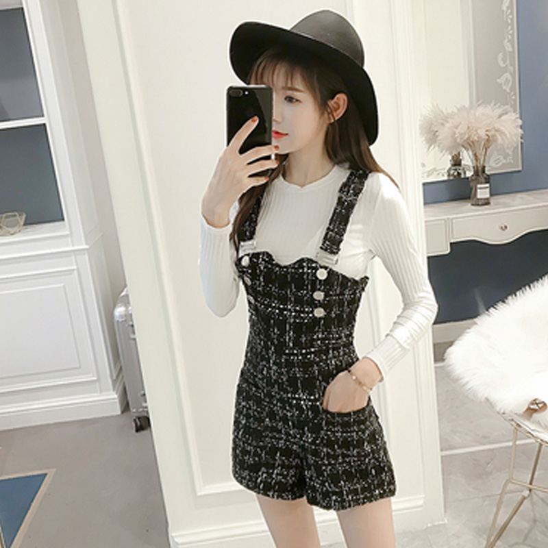 European station fashion suits women's autumn small men wear with high-ocean style baby bag jumpsuit shorts two-piece trend