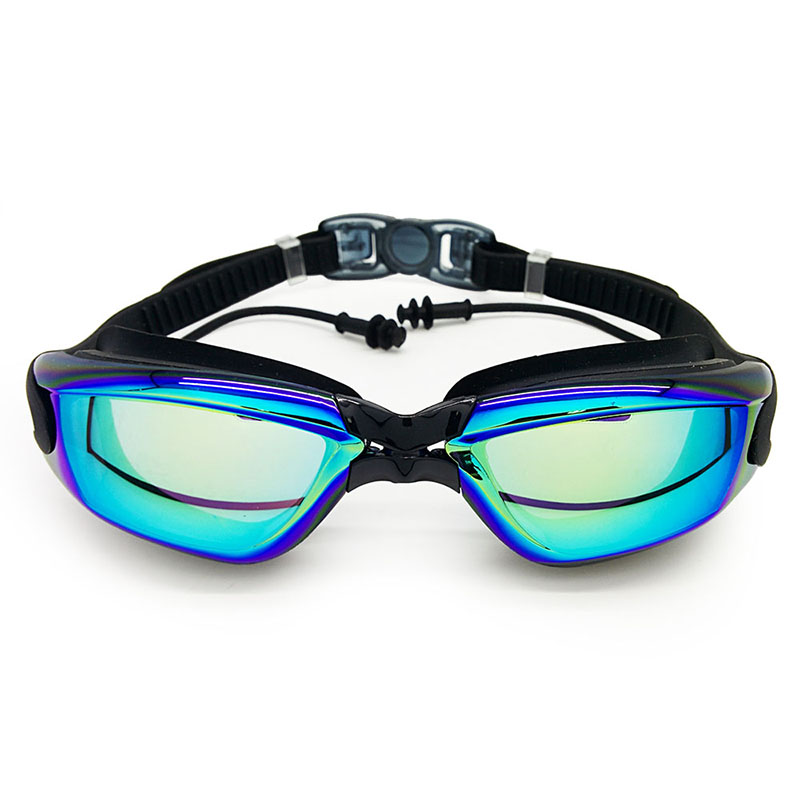 Swimming goggles dazzling large frame coated with self-earplug swimming goggles male and female anti-fog waterproof swimming glasses