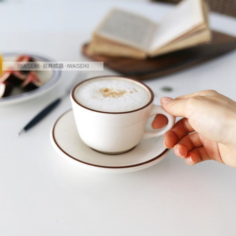 Korea ins with the same brown line coffee cup and saucer ceramic mug afternoon tea milk tea milk cup and saucer