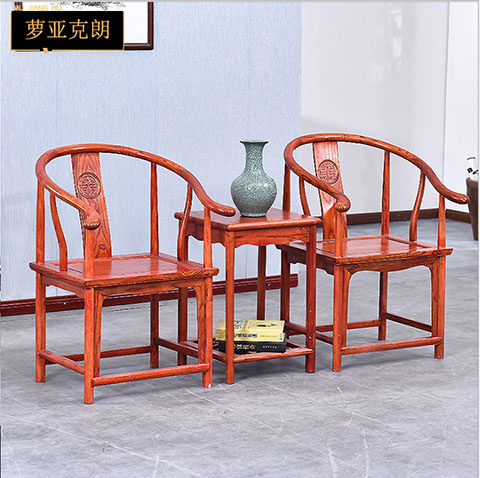 Solid wood chair Tea chair circle chair Taishi old elm new Chinese antique log backrest chair three-piece set of wooden chairs