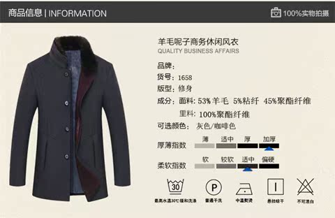 Mùa đông trung niên len cashmere áo khoác len nam ngắn cộng với nhung dày trung niên cha tải áo Nizi áo lạnh nam