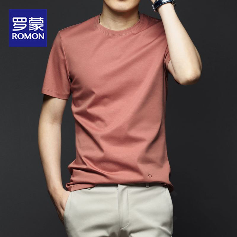 Romon Ice Wire T-shirt Men Short Sleeve Tide Super Fire Super Summer High-end Half-sleeved Cotton Ice Screen Pure Polo Shirt