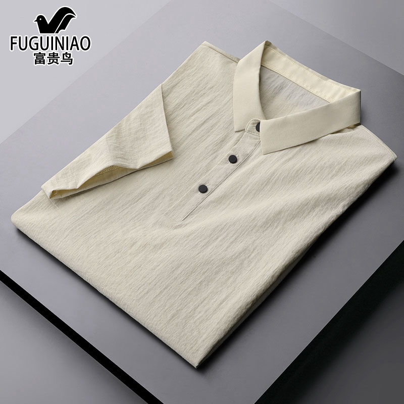 Rich Bird Summer Ice Silk linen polo shirt men's lapel short sleeve T-shirt light business slim casual Ralf Lauren polo shirt tide