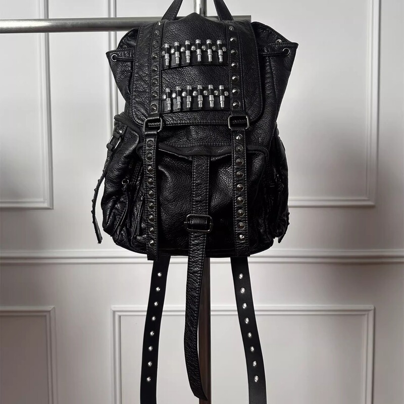 [Bullet Backpack] Sheepskin Ribbon Rivet Multi-Pocket Punk Backpack Dualpersonality