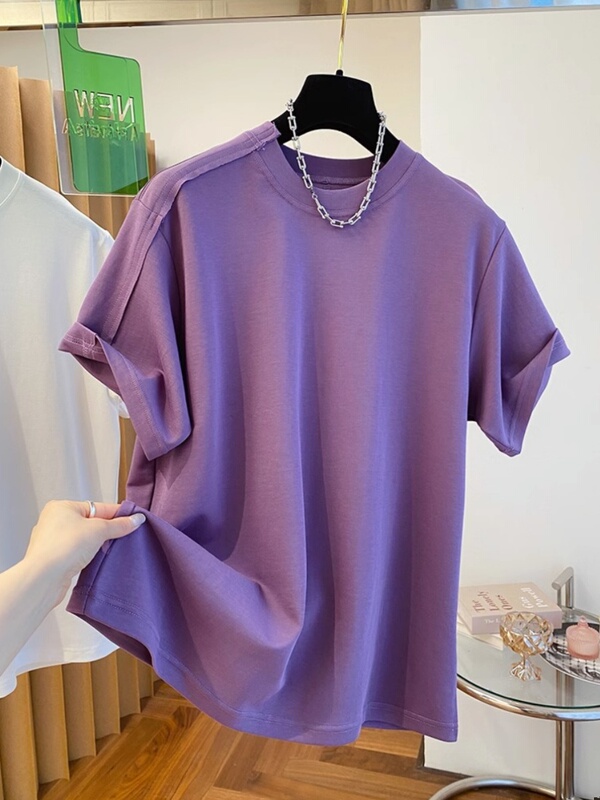 2026 New Style Loose-Fitting Purple T-Shirt for Men, Short-Sleeved, Plain Cotton Base Shirt, Summer Top