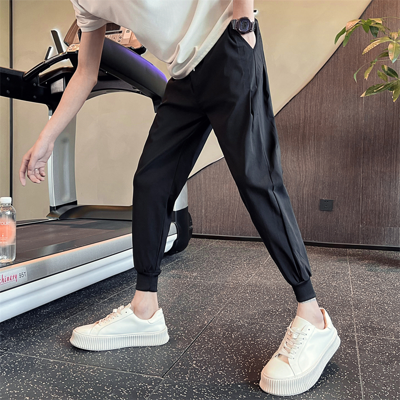 Spring, Summer, and Autumn Men's Casual Pants, Black Warrior Nine-Point Jogger Pants, Trendy Loose-Fitting Tapered Harem Pants, Knitted Sweatpants