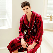 Finten Autumn Winter Coral Suede Sleeping Robe Mens Thickening Long Section Youth Flannel Home Conserved Bathrobe Bathrobe With Velvet Pyjamas