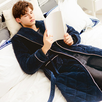 Fenten autumn and winter coral velvet cotton robe mens extended three-layer padded velvet warm bathrobe bathrobe home clothing