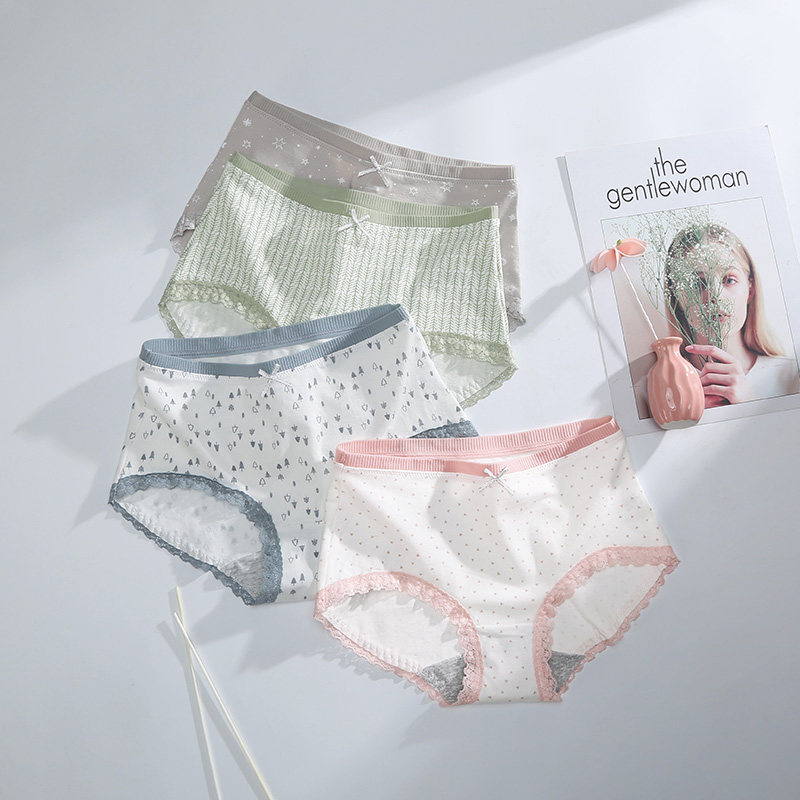 Underpants Feminists New middle waist pure cotton Sexy Tiglutes Hip Cartoon Girl Full Cotton Crotch Triangle Briefs heads Single dress