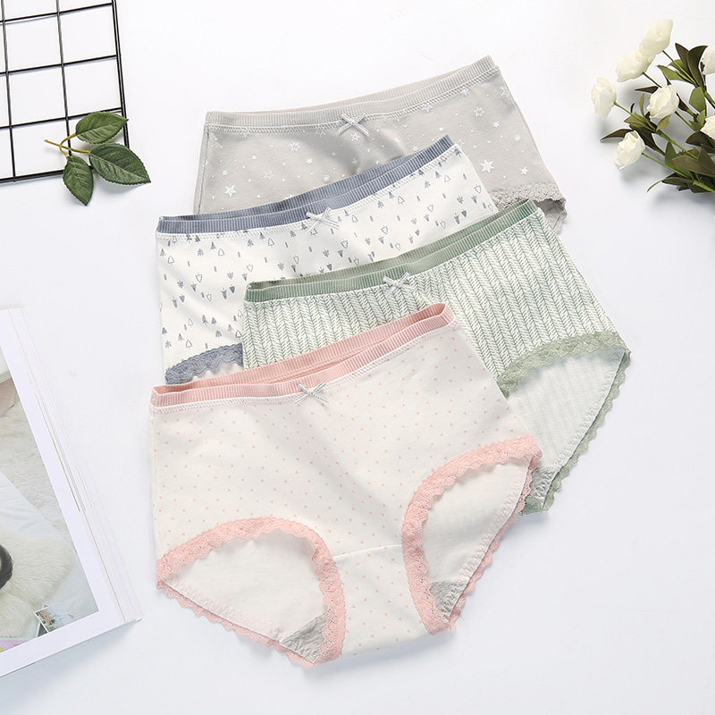 Fententen New Underwear Ladies middle waist pure cotton Sexy Tiglutes Hip Cartoon Girl Full Cotton Crotch Triangle Pants Head 4 Dress