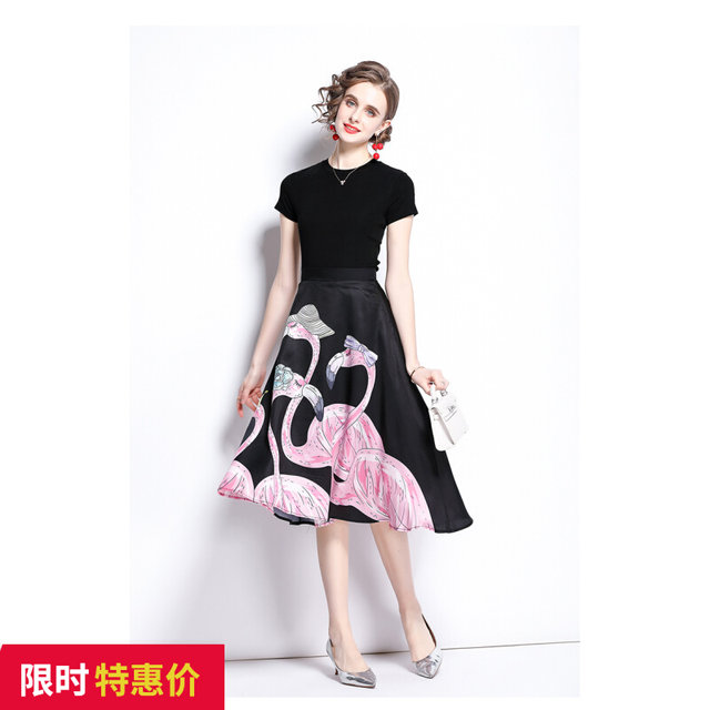 Discount Store Mall Counters Withdrawal Women's Clothing Clearance Top + Printed Pleated Fashion Skirt Two-piece Set