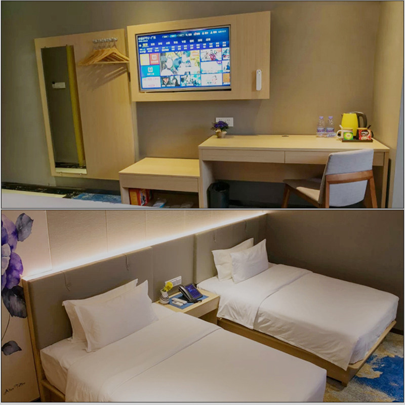 Custom Minimalist Modern Hotel Guesthouses Furniture Apartment Soft Bunk Bed Head Cabinet Hangerboard Computer Desk Mark full set