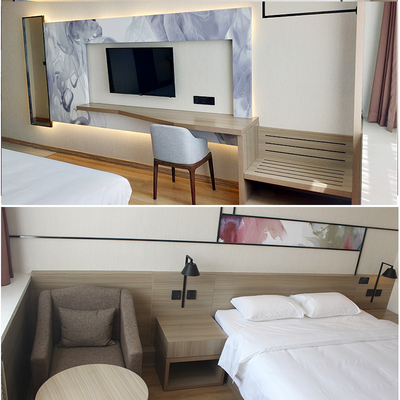 Custom simple modern hotel guest room bedside table clothes board computer desk luggage rack furniture standard room full set