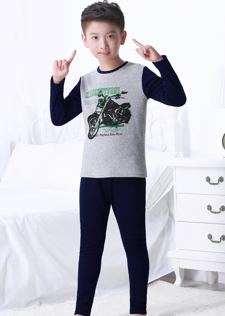 Bộ đồ lót bé trai nhiệt cộng với nhung dày cô gái áo len cotton bé mùa thu quần dài quần cotton đồ ngủ trẻ em bộ nỉ bé gái