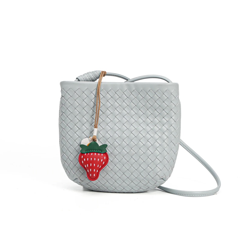 Super Eye-Catching and Exquisite Woven Bag with Bright Strawberry Pendant for Women J60000-Ice Glacier Blue