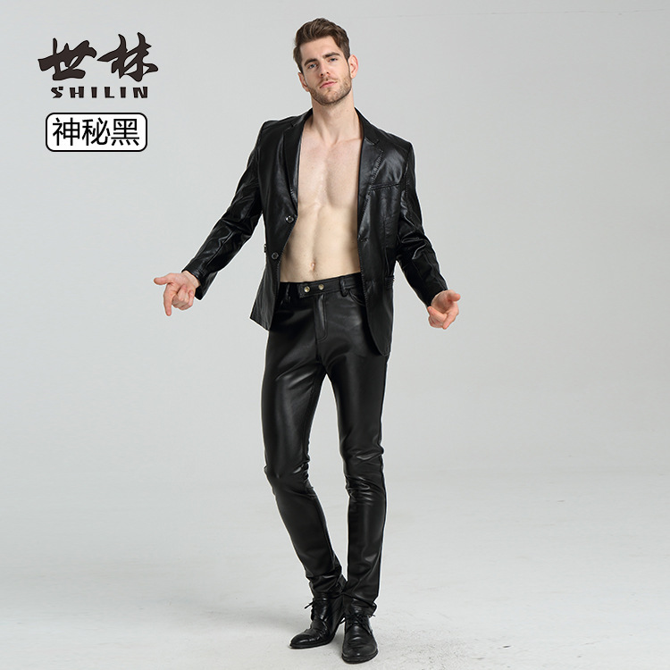 Men's Leather Pants 2026 New Style High-End Slim Fit Tapered Motorcycle Waterproof Spring and Autumn Plus Size Men's Style