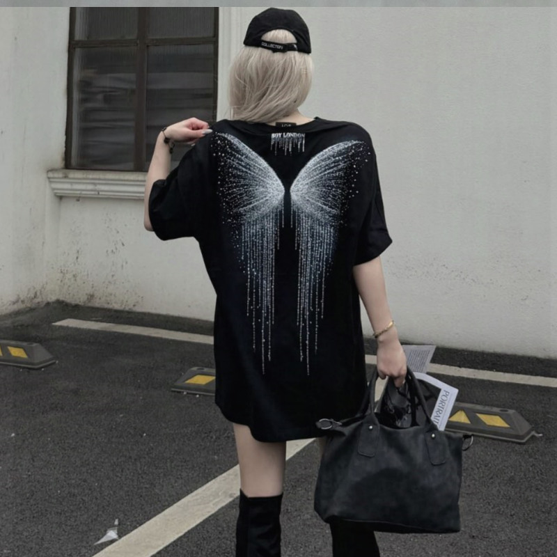 Boyt Shirt 26 Summer New Style Hot-Stamped Butterfly Wings Print Loose Pure Cotton Couple Half-Sleeve Unisex Short-Sleeve