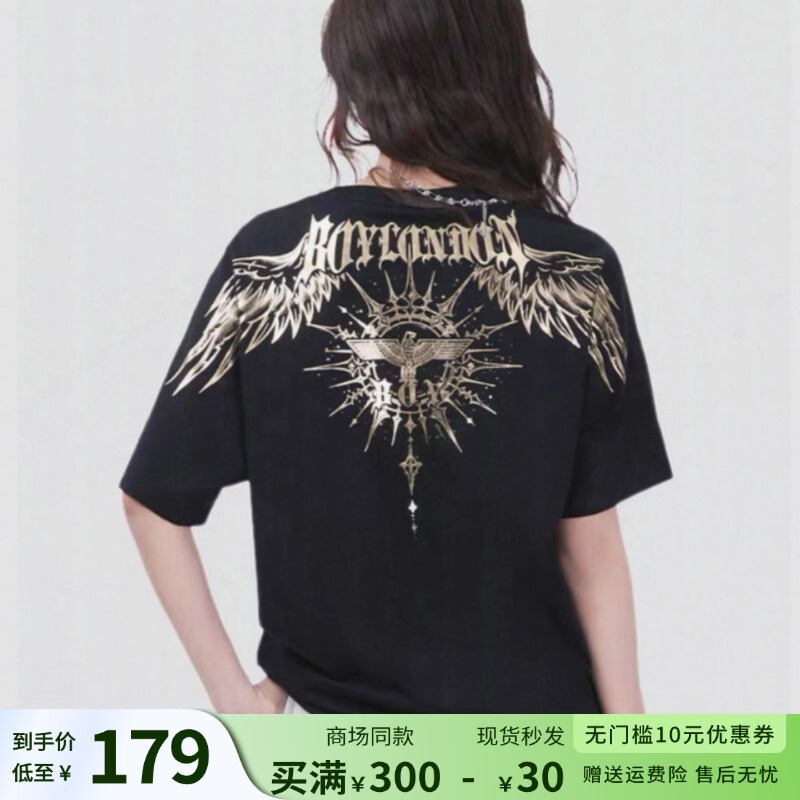 Boyt Shirt 2026 Summer New Style Gold-Stamped Eagle Wings Sun God Pure Cotton Loose Round Neck Short Sleeve Unisex
