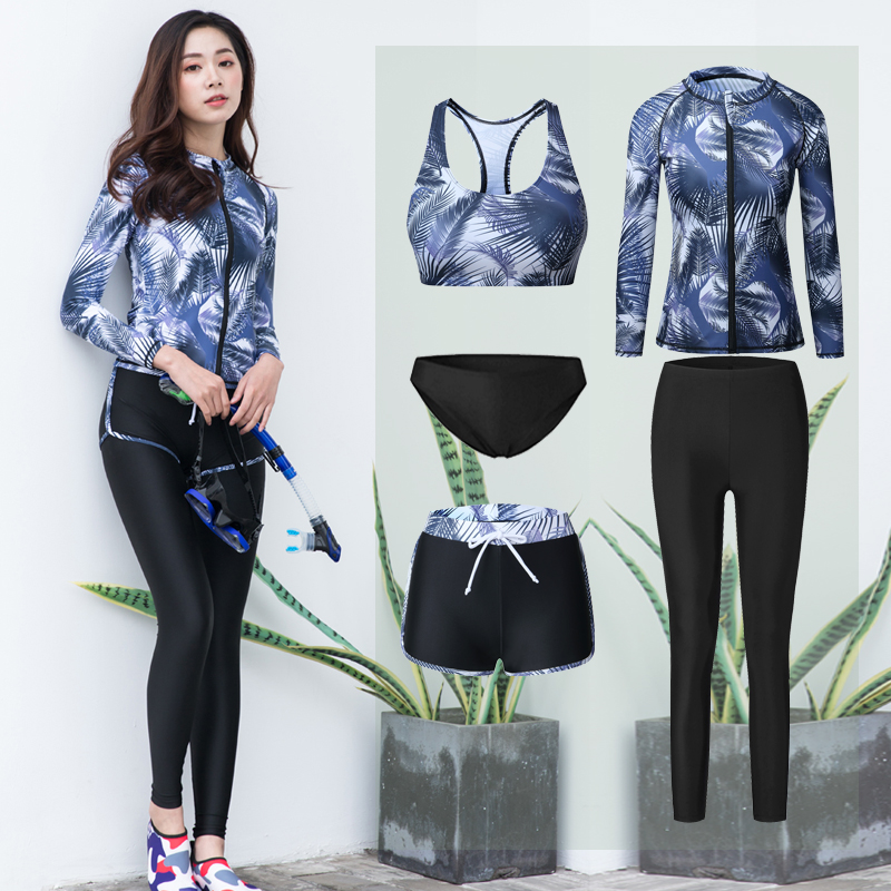 2018 Korean couple long sleeve bathing suit men sunscreen trousers Snorkeling suit Two-piece zipper jellyfish wetsuit women