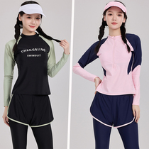 2024 New Parent-child Wetsuit Womens Split Girls Swimsuit Girls Big Childrens Surfing Long-Sleeved Sun Protection Swimsuit