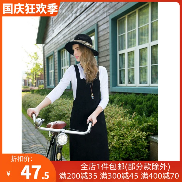 Thương hiệu dài giảm giá phụ nữ mùa thu và mùa đông phong cách mới nhỏ tươi đại học mỏng dây đeo màu đen xẻ tà váy dài - Váy dài