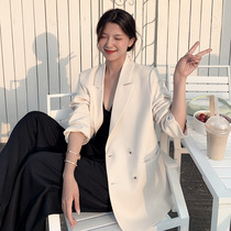  Large size fat mm fried street high-end small suit jacket female spring and autumn net red loose white casual suit 200 kg