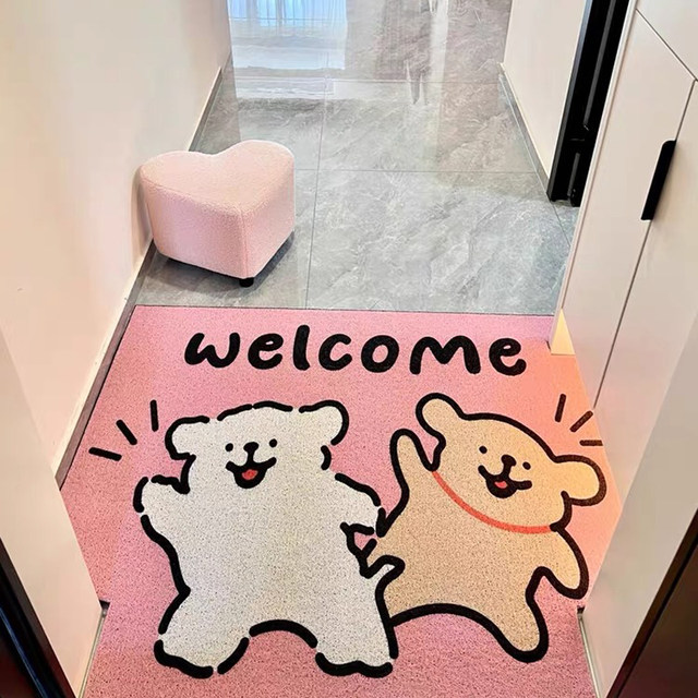 Cute puppy entrance wire circle floor mat fun welcome home entrance door mat scraping mud and dirt foot mat can be cut