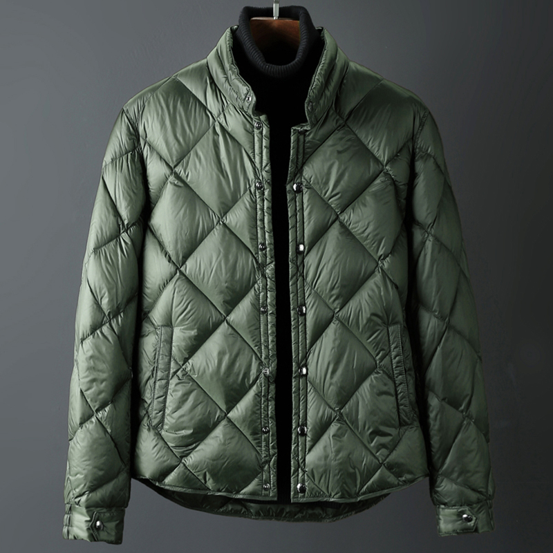 2022 autumn and winter light down jacket men's diamond lattice collar short white duck down slim fit warm jacket