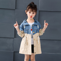 Girls denim jacket 2020 new spring and autumn clothes foreign style childrens fashion stitching top little girl trendy windbreaker