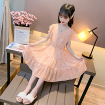 Girls summer dress 2020 new childrens clothing Western style chiffon long skirt net red floral sleeveless princess dress
