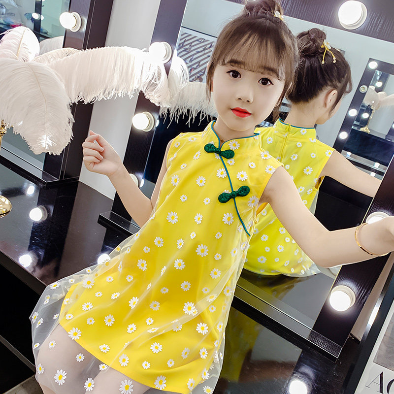 Girls dress summer daisy princess skirt little girl retro cheongsam skirt Chinese style improved Hanfu Western style