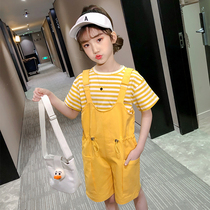 Girls overalls suit 2020 new style fashion striped short-sleeved summer girls tide brand casual two-piece suit