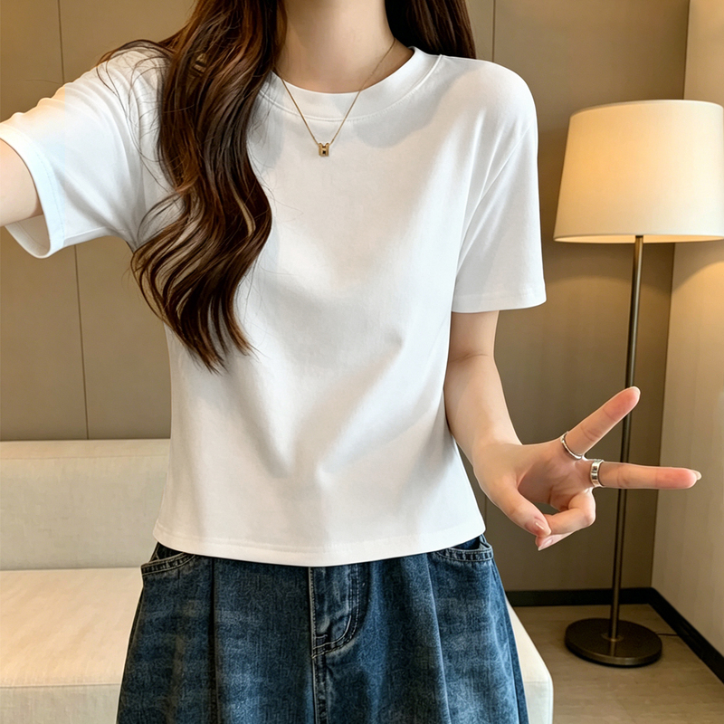 White Short-Sleeve T-Shirt for Women, 2026 Summer New Style, Pure Cotton, Regular Shoulder Fit, Unique and Beautiful, Very Attractive Short Top White Short-Sleeve T-Shirt for Women, 2026 Summer New Style, Pure Cotton, Regular Shoulder Fit, Unique and Beautiful, Very Attractive Short Top
