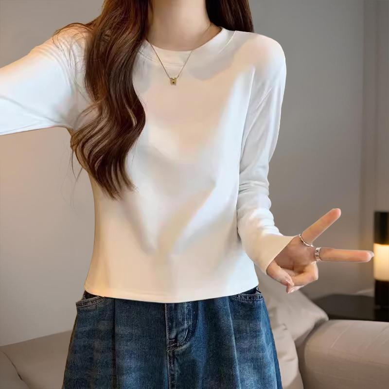 White Long-Sleeve T-Shirt for Women, 2026 New Spring and Autumn Style, Regular Shoulder, Pure Cotton, Fleece-Lined, Short Base Shirt, Unique and Beautiful Top White Long-Sleeve T-Shirt for Women, 2026 New Spring and Autumn Style, Regular Shoulder, Pure Cotton, Fleece-Lined, Short Base Shirt, Unique and Beautiful Top