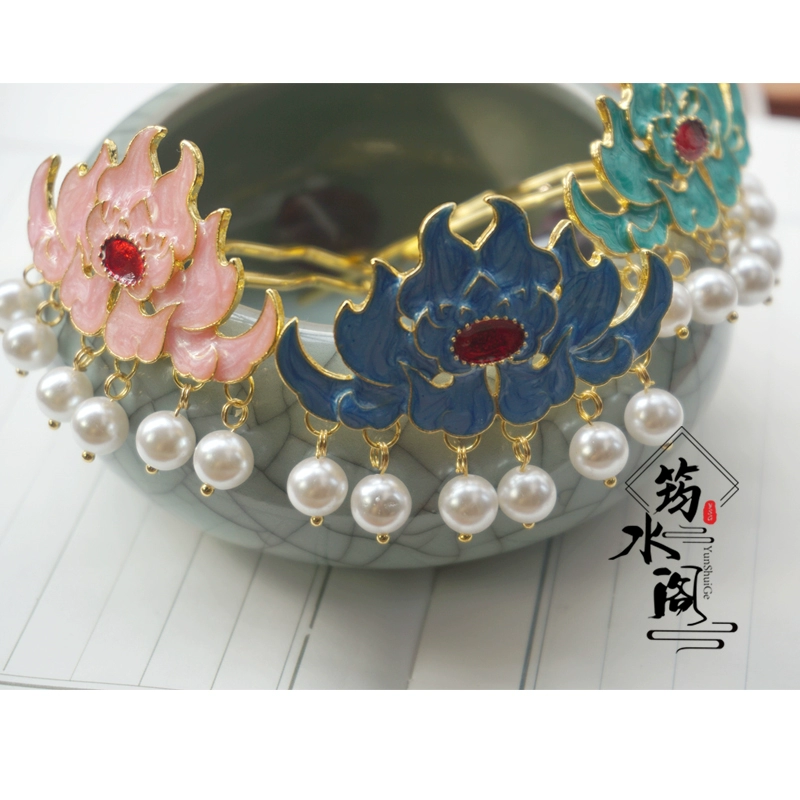 Junshui Pavilion Burning Blue Hair Crown Phụ kiện Hanfu Mặt dây chuyền Kẹp tóc Kẹp tóc Mũ nón cổ Trang sức nhỏ Phụ kiện tóc do nhà Minh sản xuất - Phụ kiện tóc