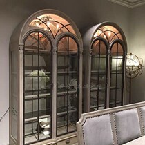 art Furniture Building Renaissance Arch semi - round wine cabinet American solid wood carved glass cabinet door cabinet display cabinet