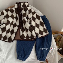 Childrens sweater Korean childrens wear casual autumn and winter baby foreign air plaid thick boys and girls lamb hair coat