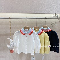 Girls long sleeve tops Korean childrens wear 2022 spring and autumn new baby rainbow collar shirt lace collar shirt