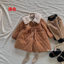 Girls cotton coat plus fleece jacket winter Korean baby foreign air windproof detachable collar medium long cotton plus cotton coat