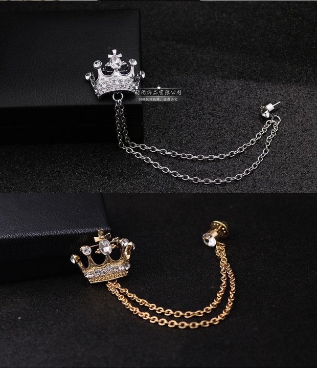 Phiên bản Hàn Quốc của vương miện nhỏ trâm cài cổ áo sơ mi nam cổ áo khóa pha lê trâm cài kim huy chương phù hợp với cổ áo hoa trâm cài áo