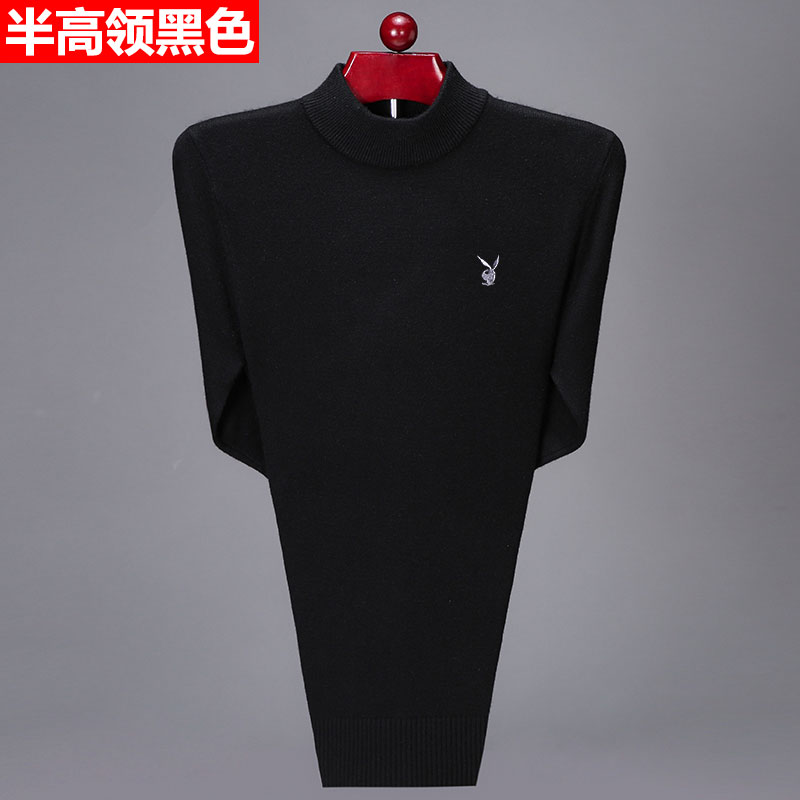 100tinh khiết áo len nam Vòng cổ nửa cao cổ áo Playboy trung niên nam áo len cashmere đáy cha váy