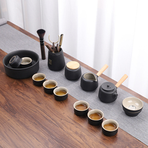 Tea set home living room Chinese simple office ceramic black pottery tea pot tea cup small set of kung fu tea set