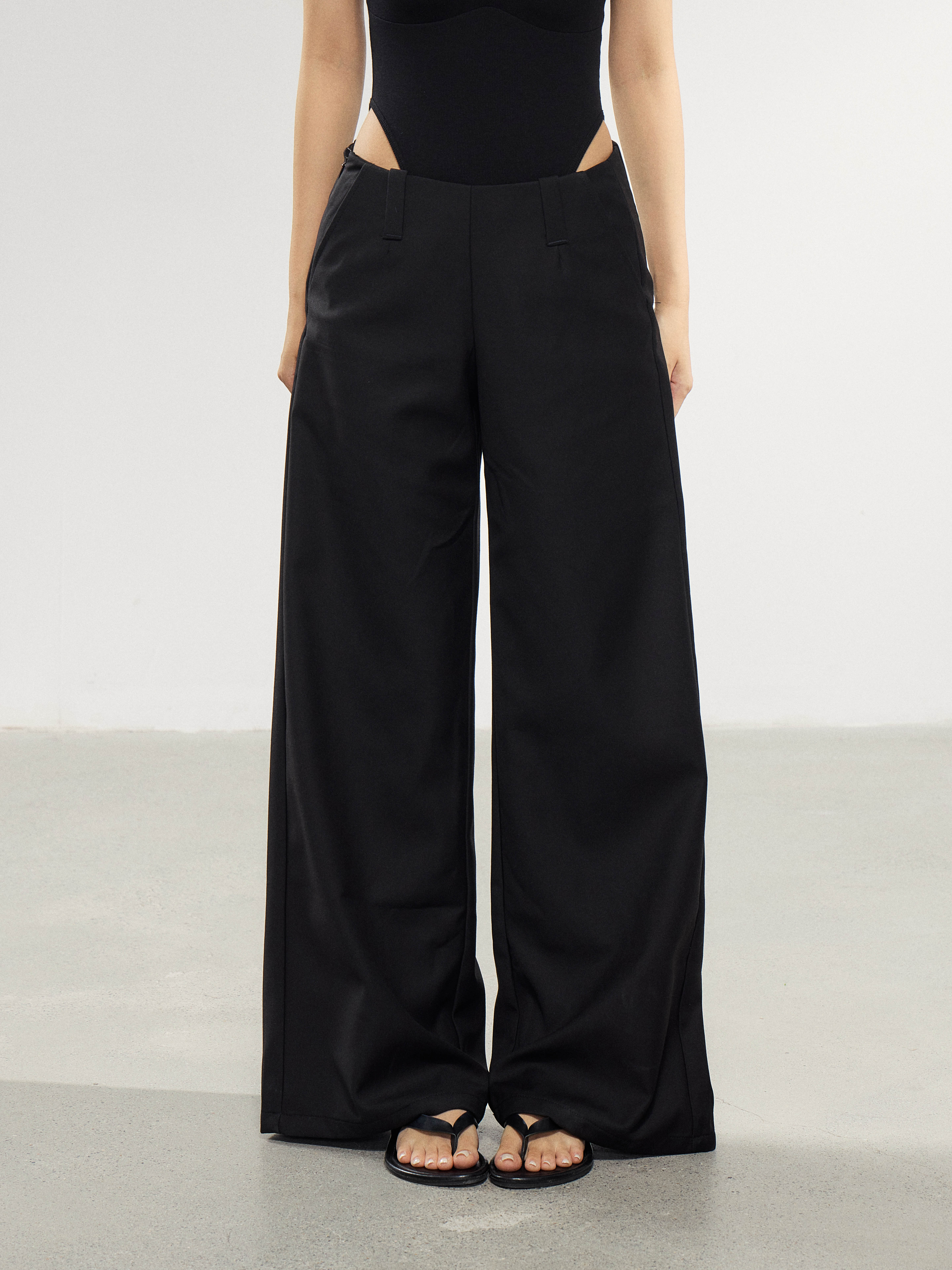 WITHMIN Black Low-Waist Wide-Leg Trousers
