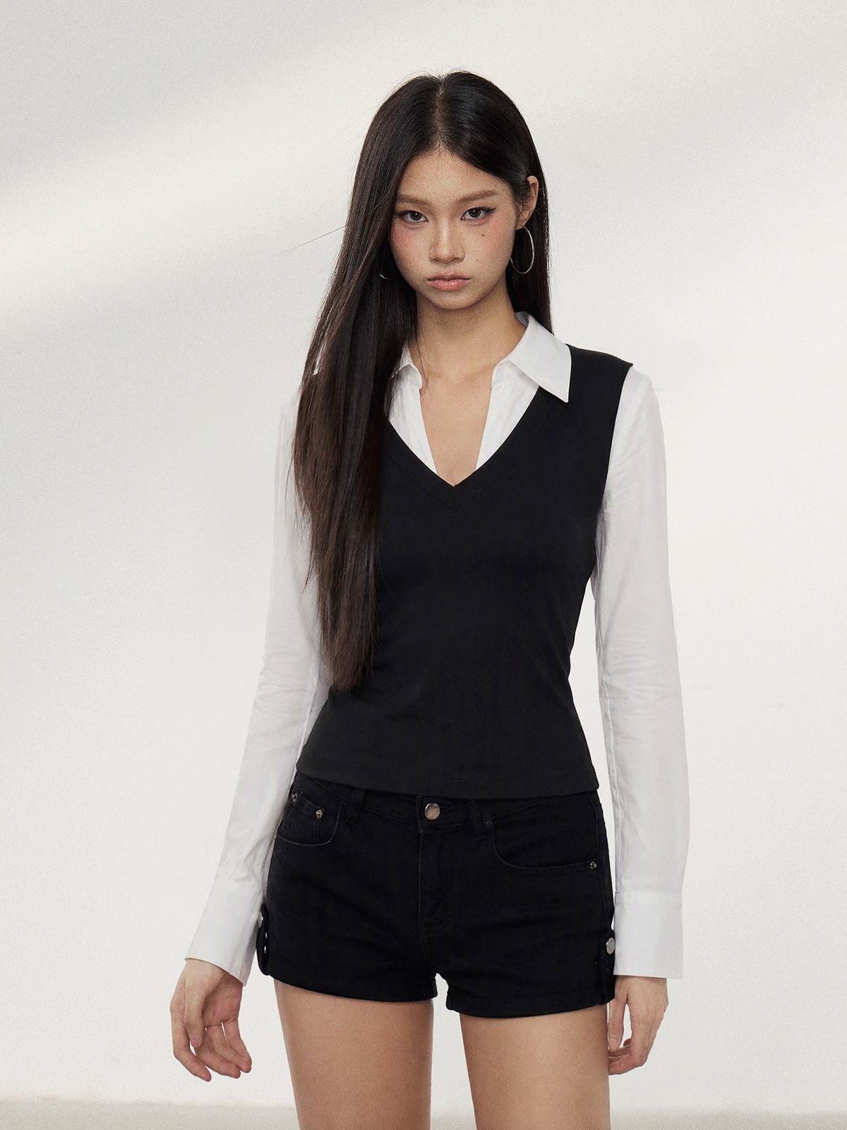 WITHMIN Faux Two-Piece Collared Shirt